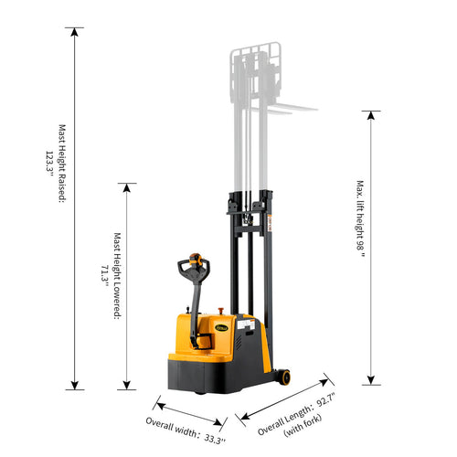 Apollolift Electric Straddle Stacker 98" measurements