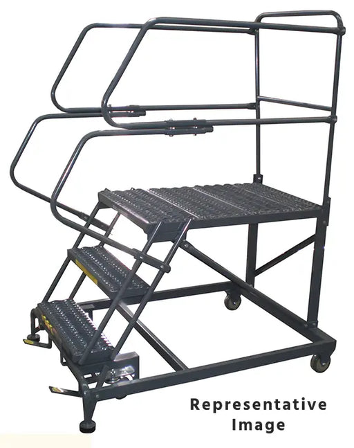 Ballymore 50 Degree Single Entry Platforms - With Handrails, 50° Incline, 3 Step, 33 In Wide Base, 48 in Deep Top Step, Serrated Tread Ballymore