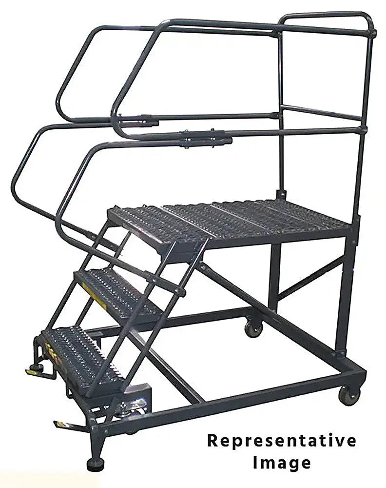 Ballymore 50 Degree Single Entry Platforms - With Handrails, 50° Incline, 3 Step, 33 In Wide Base, 48 in Deep Top Step, Serrated Tread Ballymore