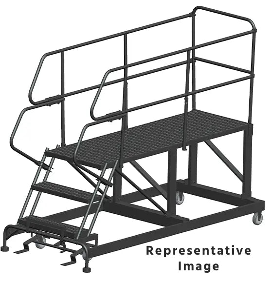 Ballymore 50 Degree Single Entry Platforms - With Handrails, 50° Incline, 3 Step, 33 In Wide Base, 60 in Deep Top Step, Serrated Tread Ballymore