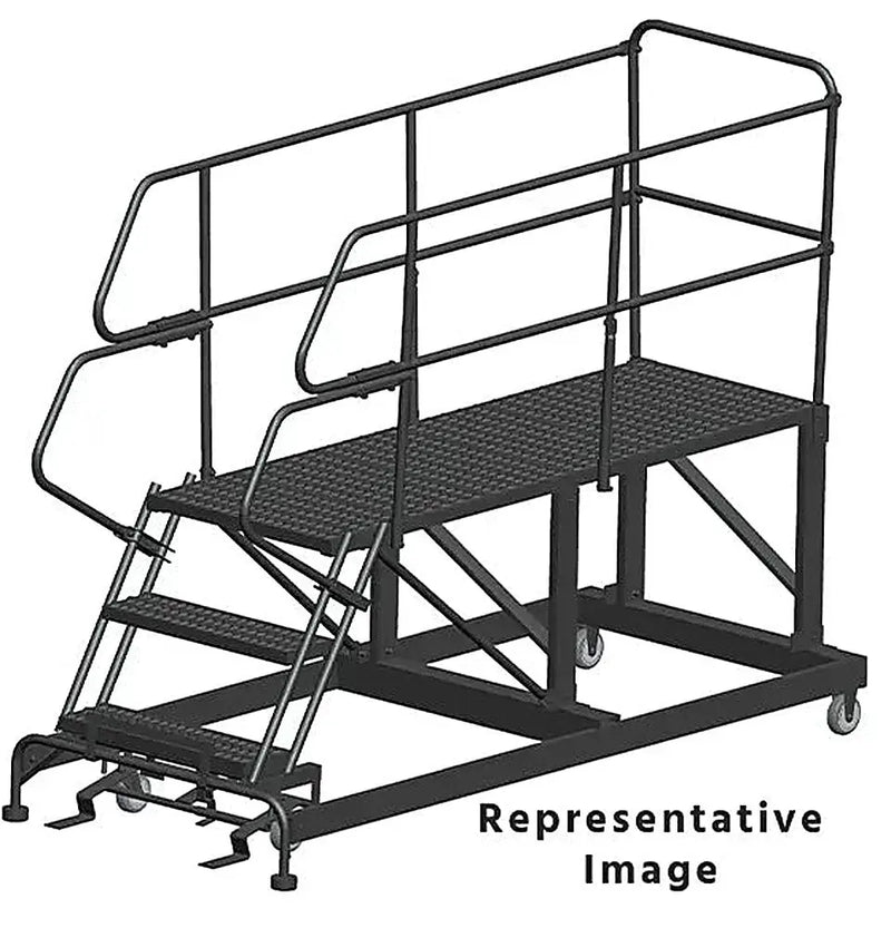Ballymore 50 Degree Single Entry Platforms - With Handrails, 50° Incline, 3 Step, 33 In Wide Base, 60 in Deep Top Step, Serrated Tread Ballymore