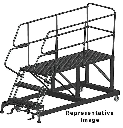 Ballymore 50 Degree Single Entry Platforms - With Handrails, 50° Incline, 3 Step, 33 In Wide Base, 60 in Deep Top Step, Serrated Tread Ballymore