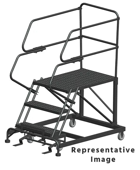 Ballymore 50 Degree Single Entry Platforms - With Handrails, 50° Incline, 3 Step, 38 In Wide Base, 36 in Deep Top Step, Serrated Tread Ballymore