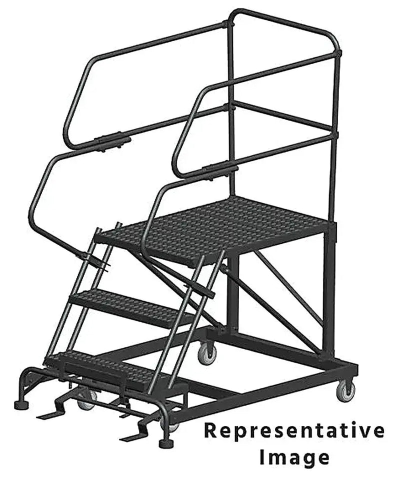 Ballymore 50 Degree Single Entry Platforms - With Handrails, 50° Incline, 3 Step, 38 In Wide Base, 36 in Deep Top Step, Serrated Tread Ballymore
