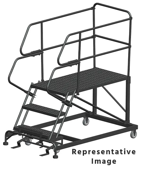 Ballymore 50 Degree Single Entry Platforms - With Handrails, 50° Incline, 3 Step, 38 In Wide Base, 48 in Deep Top Step, Serrated Tread Ballymore