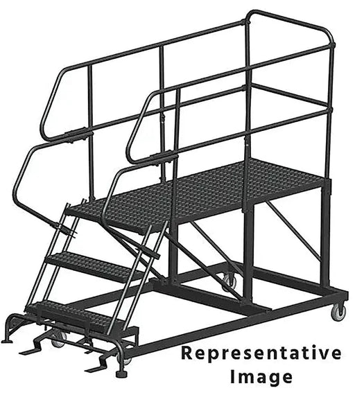 Ballymore 50 Degree Single Entry Platforms - With Handrails, 50° Incline, 3 Step, 38 In Wide Base, 60 in Deep Top Step, Serrated Tread Ballymore