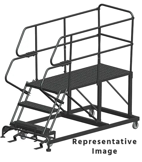 Ballymore 50 Degree Single Entry Platforms - With Handrails, 50° Incline, 3 Step, 38 In Wide Base, 72 in Deep Top Step, Serrated Tread Ballymore