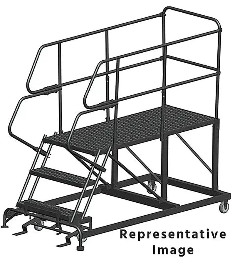 Ballymore 50 Degree Single Entry Platforms - With Handrails, 50° Incline, 3 Step, 38 In Wide Base, 72 in Deep Top Step, Serrated Tread Ballymore