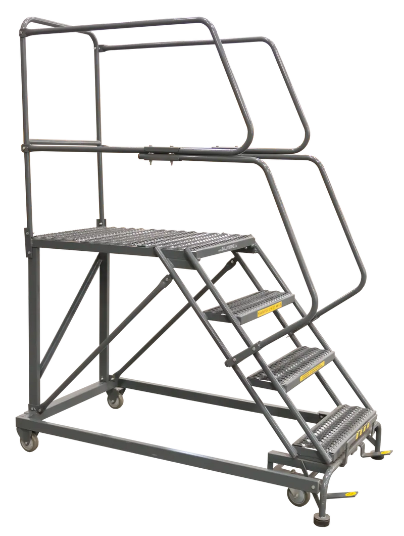 Ballymore 50 Degree Single Entry Platforms - With Handrails, 50° Incline, 4 Step, 33 In Wide Base, 36 in Deep Top Step, Serrated Tread Ballymore