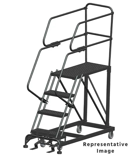 Ballymore 50 Degree Single Entry Platforms - With Handrails, 50° Incline, 4 Step, 33 In Wide Base, 48 in Deep Top Step, Serrated Tread Ballymore