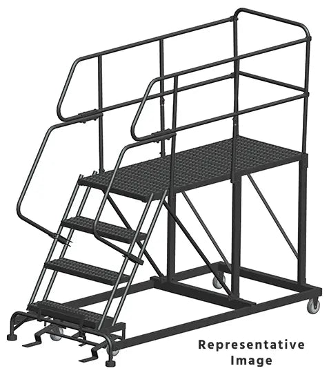 Ballymore 50 Degree Single Entry Platforms - With Handrails, 50° Incline, 4 Step, 33 In Wide Base, 60 in Deep Top Step, Serrated Tread Ballymore
