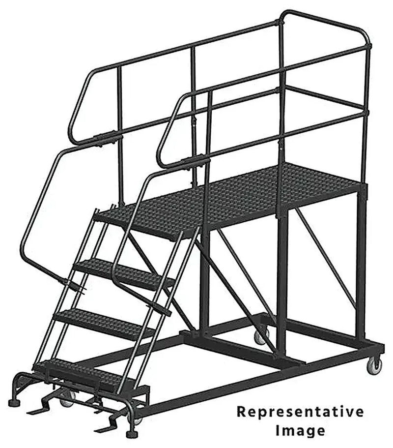 Ballymore 50 Degree Single Entry Platforms - With Handrails, 50° Incline, 4 Step, 33 In Wide Base, 60 in Deep Top Step, Serrated Tread Ballymore