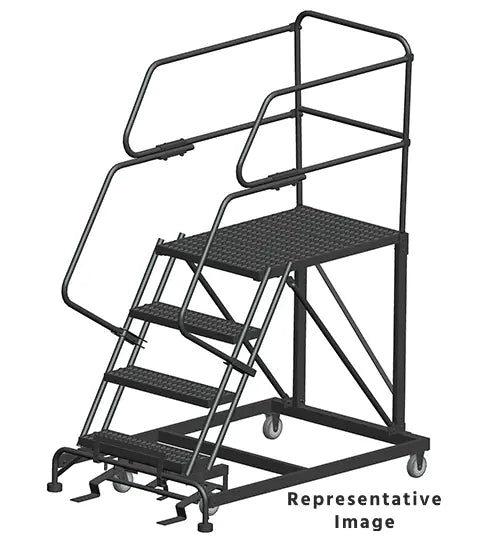 Ballymore 50 Degree Single Entry Platforms - With Handrails, 50° Incline, 4 Step, 38 In Wide Base, 36 in Deep Top Step, Serrated Tread Ballymore
