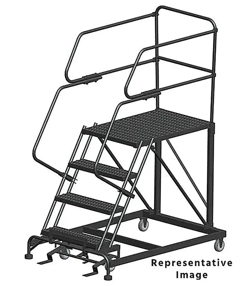 Ballymore 50 Degree Single Entry Platforms - With Handrails, 50° Incline, 4 Step, 38 In Wide Base, 36 in Deep Top Step, Serrated Tread Ballymore