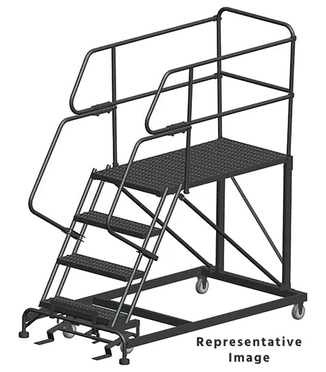 Ballymore 50 Degree Single Entry Platforms - With Handrails, 50° Incline, 4 Step, 38 In Wide Base, 48 in Deep Top Step, Serrated Tread Ballymore