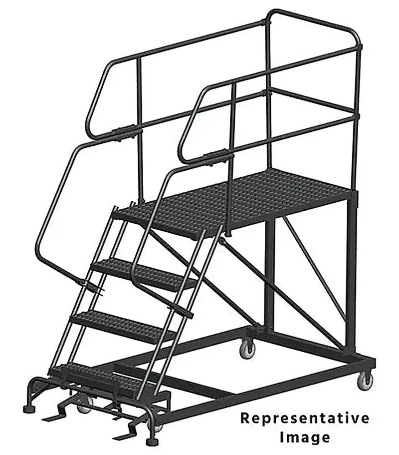 Ballymore 50 Degree Single Entry Platforms - With Handrails, 50° Incline, 4 Step, 38 In Wide Base, 48 in Deep Top Step, Serrated Tread Ballymore