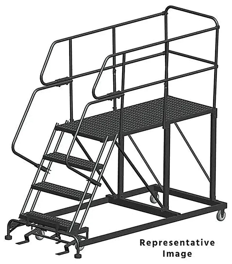 Ballymore 50 Degree Single Entry Platforms - With Handrails, 50° Incline, 4 Step, 38 In Wide Base, 60 in Deep Top Step, Serrated Tread Ballymore