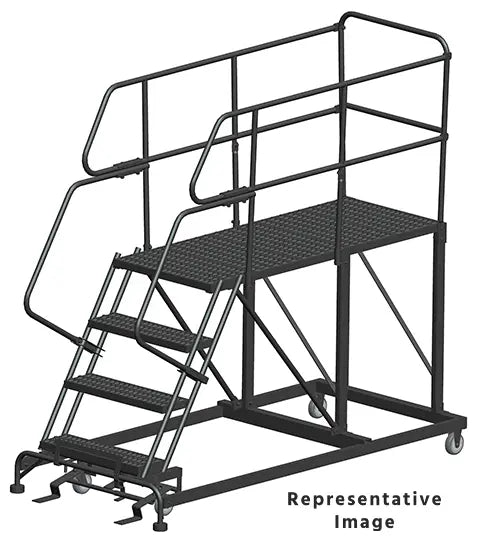 Ballymore 50 Degree Single Entry Platforms - With Handrails, 50° Incline, 4 Step, 38 In Wide Base, 72 in Deep Top Step, Serrated Tread Ballymore