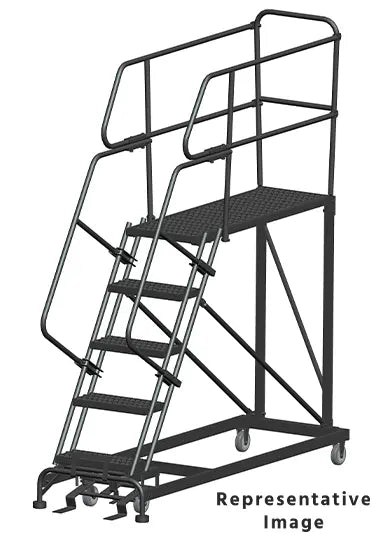 Ballymore 50 Degree Single Entry Platforms - With Handrails, 50° Incline, 5 Step, 33 In Wide Base, 60 in Deep Top Step, Serrated Tread Ballymore