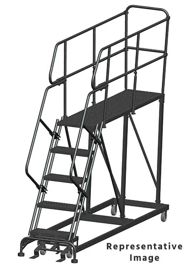 Ballymore 50 Degree Single Entry Platforms - With Handrails, 50° Incline, 5 Step, 33 In Wide Base, 72 in Deep Top Step, Serrated Tread Ballymore