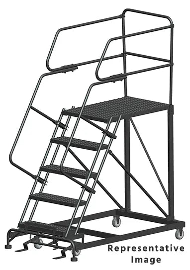 Ballymore 50 Degree Single Entry Platforms - With Handrails, 50° Incline, 5 Step, 38 In Wide Base, 36 in Deep Top Step, Serrated Tread Ballymore