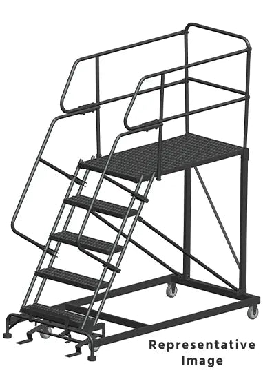 Ballymore 50 Degree Single Entry Platforms - With Handrails, 50° Incline, 5 Step, 38 In Wide Base, 48 in Deep Top Step, Serrated Tread Ballymore