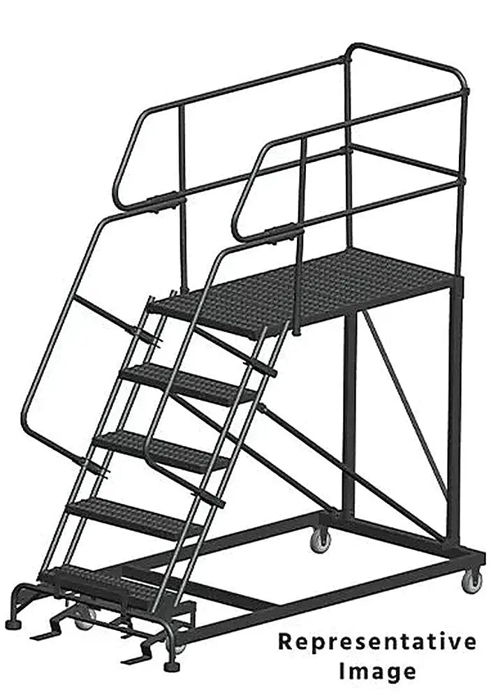 Ballymore 50 Degree Single Entry Platforms - With Handrails, 50° Incline, 5 Step, 38 In Wide Base, 48 in Deep Top Step, Serrated Tread Ballymore