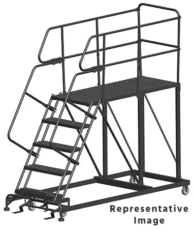 Ballymore 50 Degree Single Entry Platforms - With Handrails, 50° Incline, 5 Step, 38 In Wide Base, 60 in Deep Top Step, Serrated Tread Ballymore