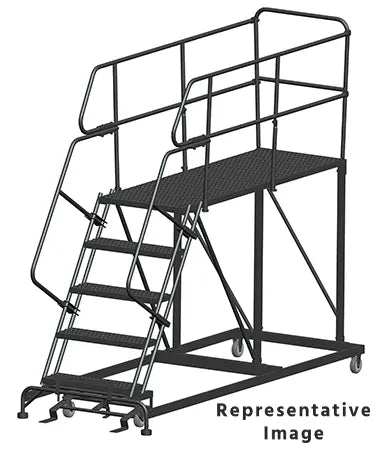 Ballymore 50 Degree Single Entry Platforms - With Handrails, 50° Incline, 5 Step, 38 In Wide Base, 72 in Deep Top Step, Serrated Tread Ballymore