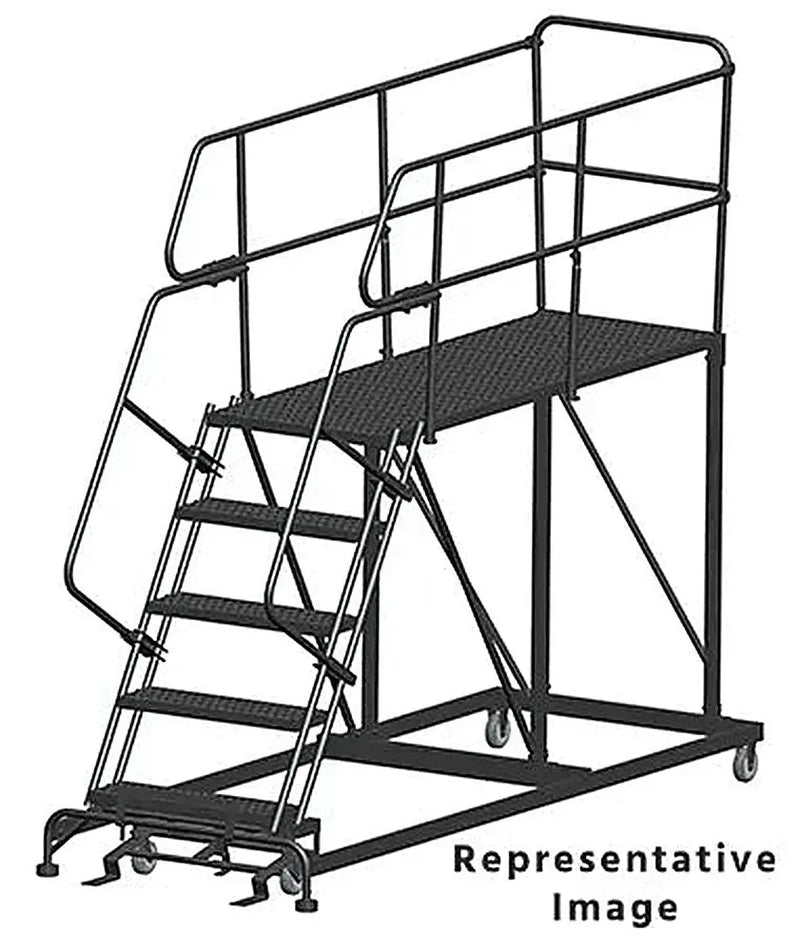 Ballymore 50 Degree Single Entry Platforms - With Handrails, 50° Incline, 5 Step, 38 In Wide Base, 72 in Deep Top Step, Serrated Tread Ballymore