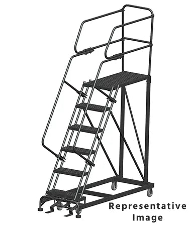 Ballymore 50 Degree Single Entry Platforms - With Handrails, 50° Incline, 6 Step, 33 In Wide Base, 36 in Deep Top Step, Serrated Tread Ballymore