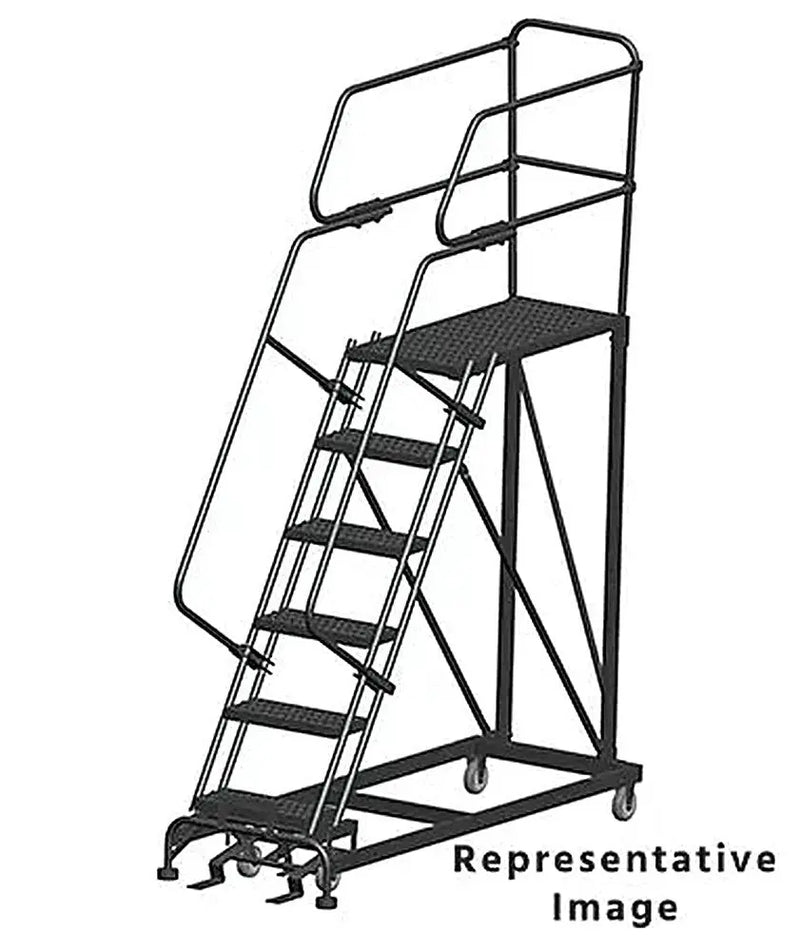 Ballymore 50 Degree Single Entry Platforms - With Handrails, 50° Incline, 6 Step, 33 In Wide Base, 36 in Deep Top Step, Serrated Tread Ballymore