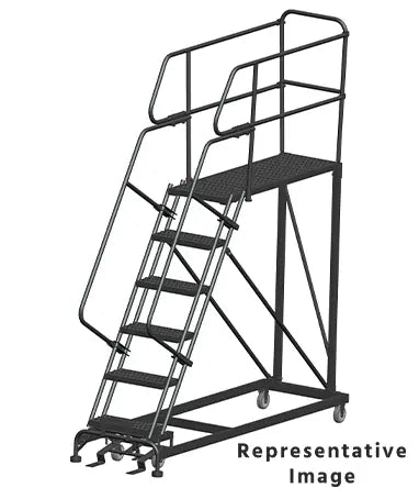Ballymore 50 Degree Single Entry Platforms - With Handrails, 50° Incline, 6 Step, 33 In Wide Base, 60 in Deep Top Step, Serrated Tread Ballymore