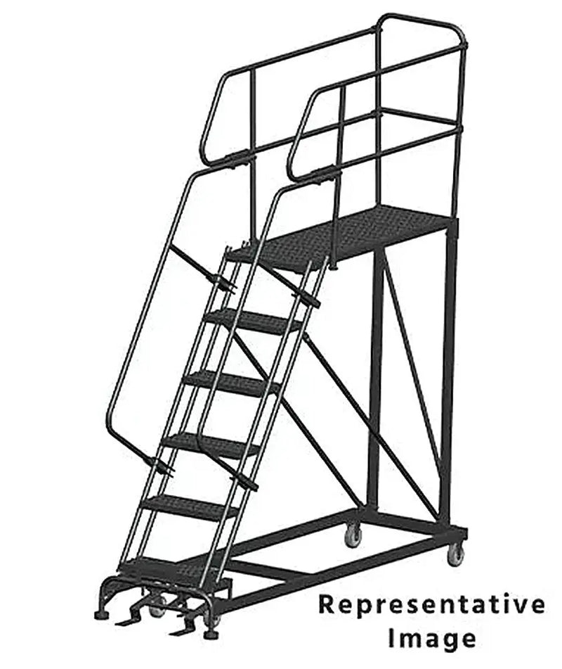 Ballymore 50 Degree Single Entry Platforms - With Handrails, 50° Incline, 6 Step, 33 In Wide Base, 60 in Deep Top Step, Serrated Tread Ballymore