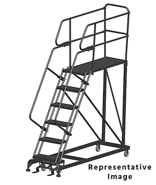 Ballymore 50 Degree Single Entry Platforms - With Handrails, 50° Incline, 6 Step, 33 In Wide Base, 60 in Deep Top Step, Serrated Tread Ballymore