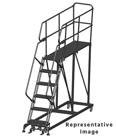 Ballymore 50 Degree Single Entry Platforms - With Handrails, 50° Incline, 6 Step, 33 In Wide Base, 72 in Deep Top Step, Serrated Tread Ballymore