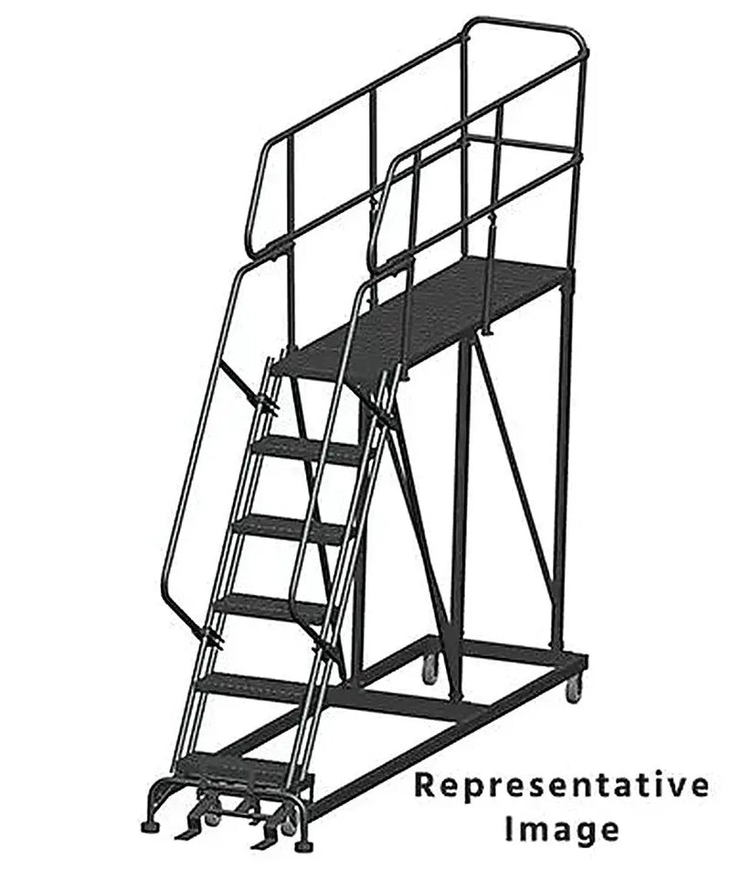 Ballymore 50 Degree Single Entry Platforms - With Handrails, 50° Incline, 6 Step, 33 In Wide Base, 72 in Deep Top Step, Serrated Tread Ballymore