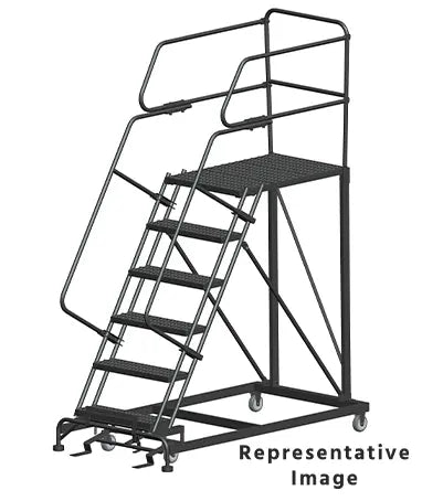 Ballymore 50 Degree Single Entry Platforms - With Handrails, 50° Incline, 6 Step, 38 In Wide Base, 36 in Deep Top Step, Serrated Tread Ballymore