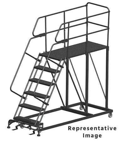 Ballymore 50 Degree Single Entry Platforms - With Handrails, 50° Incline, 6 Step, 38 In Wide Base, 72 in Deep Top Step, Serrated Tread Ballymore