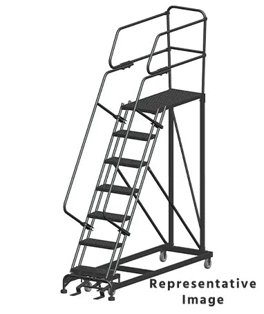 Ballymore 50 Degree Single Entry Platforms - With Handrails, 50° Incline, 7 Step, 33 In Wide Base, 36 in Deep Top Step, Serrated Tread Ballymore