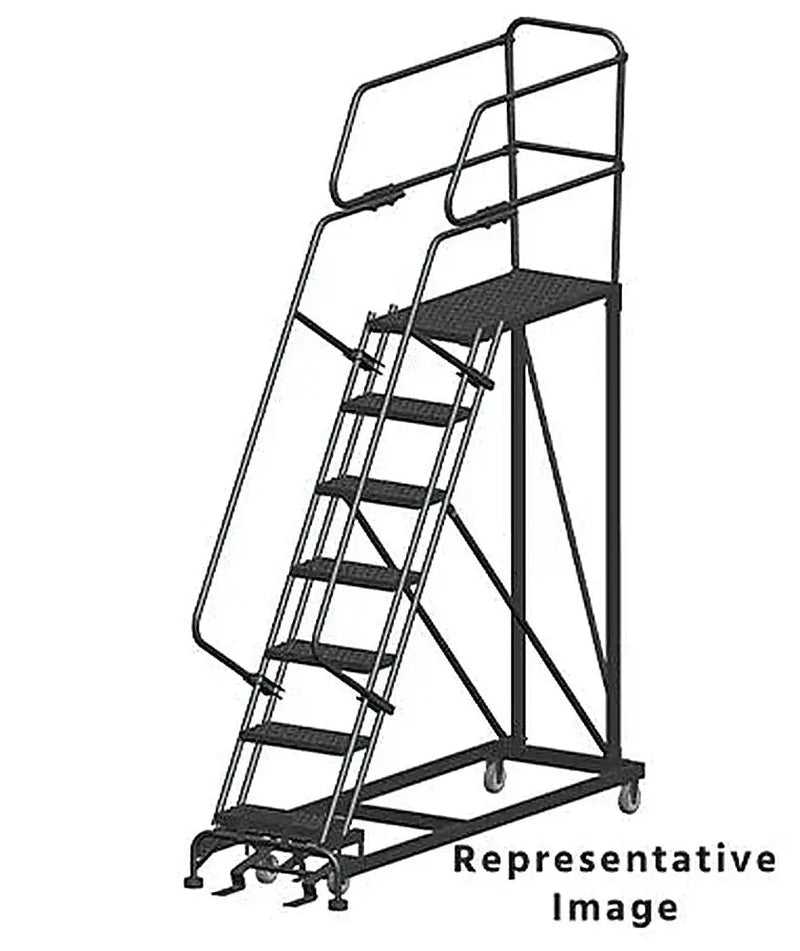 Ballymore 50 Degree Single Entry Platforms - With Handrails, 50° Incline, 7 Step, 33 In Wide Base, 36 in Deep Top Step, Serrated Tread Ballymore