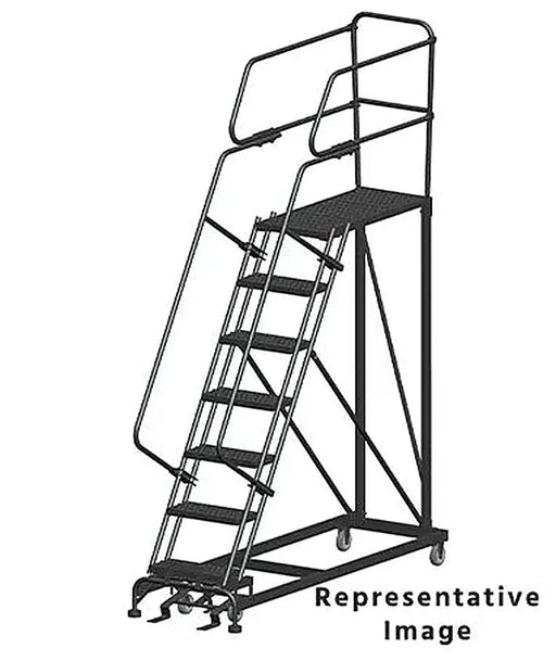 Ballymore 50 Degree Single Entry Platforms - With Handrails, 50° Incline, 7 Step, 33 In Wide Base, 36 in Deep Top Step, Serrated Tread Ballymore