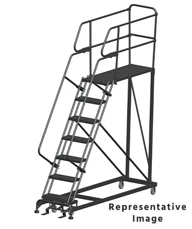 Ballymore 50 Degree Single Entry Platforms - With Handrails, 50° Incline, 7 Step, 33 In Wide Base, 48 in Deep Top Step, Serrated Tread Ballymore