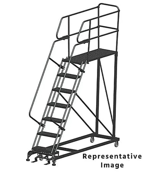 Ballymore 50 Degree Single Entry Platforms - With Handrails, 50° Incline, 7 Step, 33 In Wide Base, 60 in Deep Top Step, Serrated Tread Ballymore