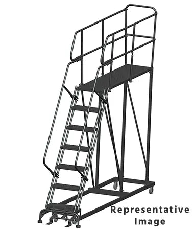 Ballymore 50 Degree Single Entry Platforms - With Handrails, 50° Incline, 7 Step, 33 In Wide Base, 72 in Deep Top Step, Serrated Tread Ballymore