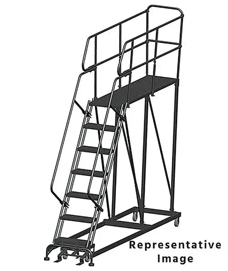 Ballymore 50 Degree Single Entry Platforms - With Handrails, 50° Incline, 7 Step, 33 In Wide Base, 72 in Deep Top Step, Serrated Tread Ballymore