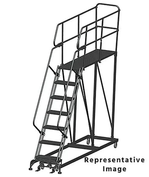 Ballymore 50 Degree Single Entry Platforms - With Handrails, 50° Incline, 7 Step, 33 In Wide Base, 72 in Deep Top Step, Serrated Tread Ballymore