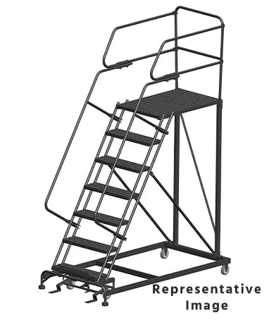 Ballymore 50 Degree Single Entry Platforms - With Handrails, 50° Incline, 7 Step, 38 In Wide Base, 36 in Deep Top Step, Serrated Tread Ballymore