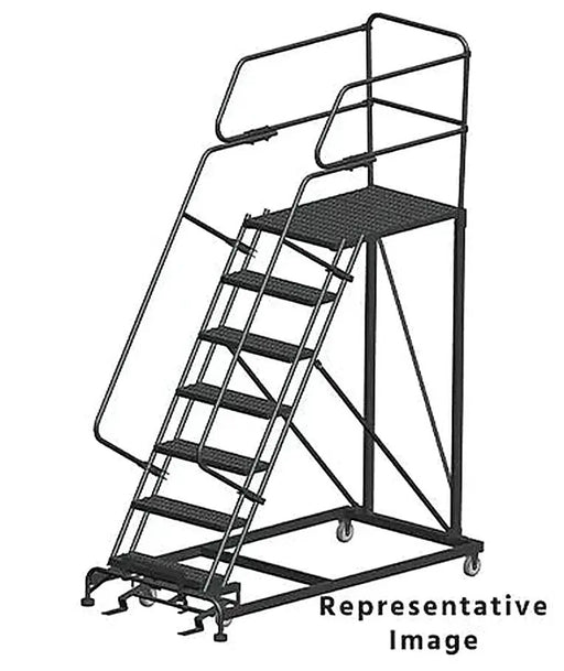 Ballymore 50 Degree Single Entry Platforms - With Handrails, 50° Incline, 7 Step, 38 In Wide Base, 36 in Deep Top Step, Serrated Tread Ballymore