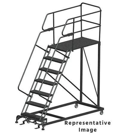 Ballymore 50 Degree Single Entry Platforms - With Handrails, 50° Incline, 7 Step, 38 In Wide Base, 48 in Deep Top Step, Serrated Tread Ballymore